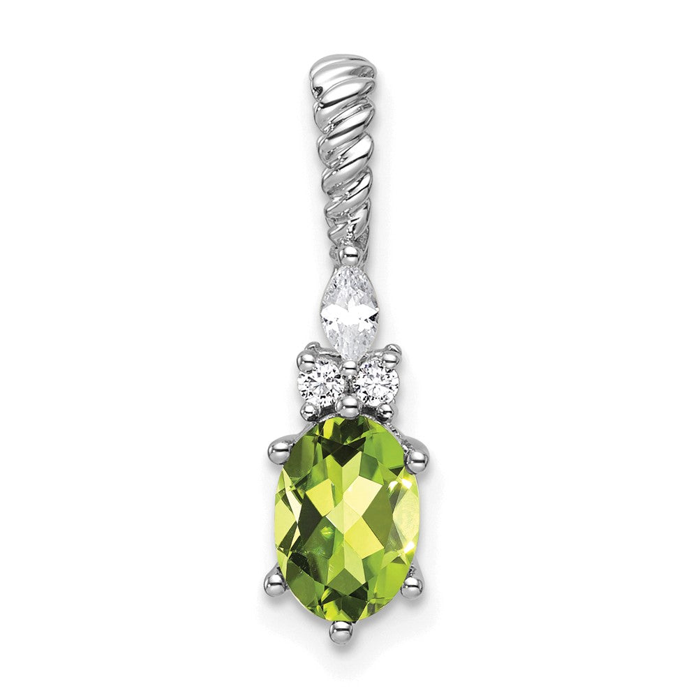 14K Weißgold Diamant und 7x5 Oval August/peridot Gedreht Kette Anhänger