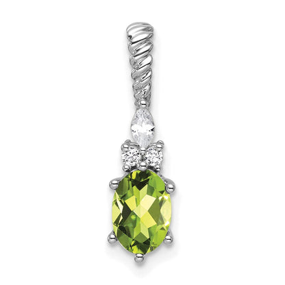 14K Weißgold Diamant und 7x5 Oval August/peridot Gedreht Kette Anhänger