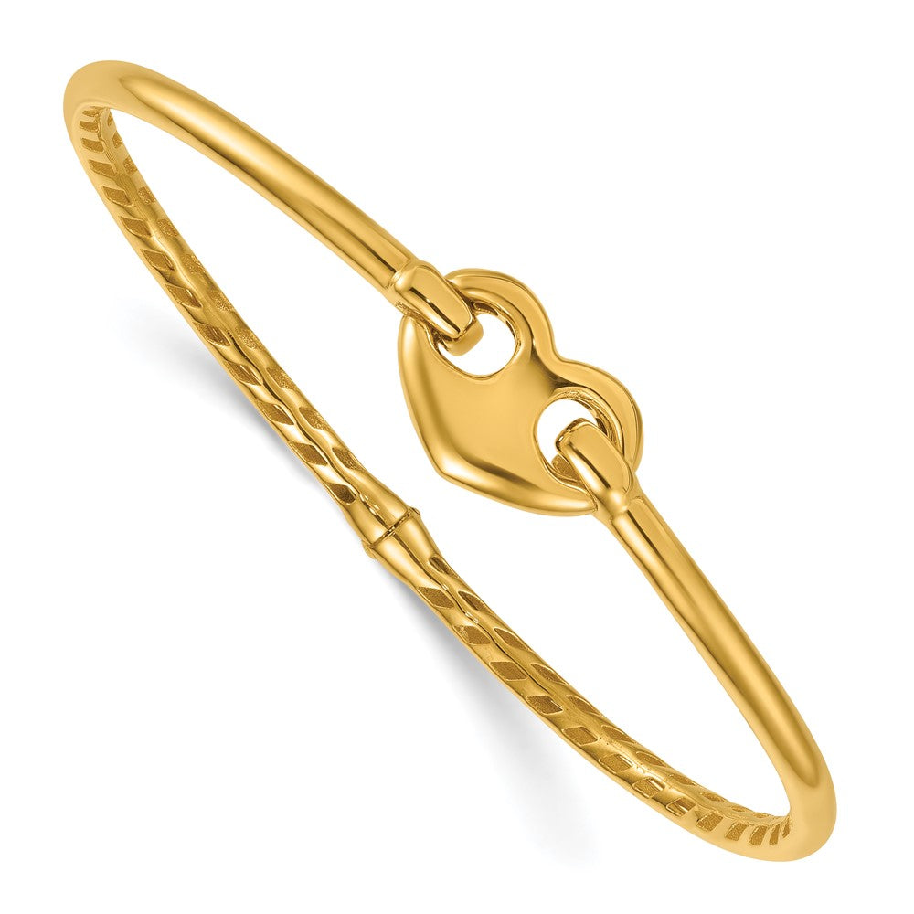 14K Gelbgold Poliert Herz Verschluss Klappbar Oval Armreif Armband