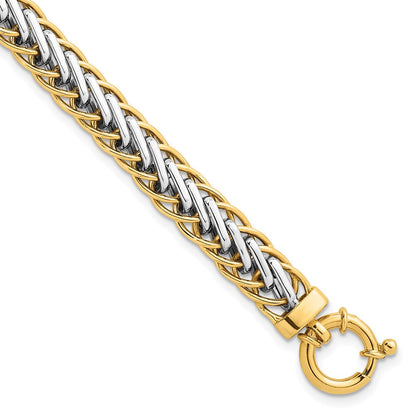 14K Bicolor Gold Bicolor Poliert 7.5mm Leicht Fantasie Geflochten Glieder 7.5 Zoll Armband