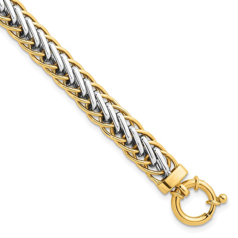 14K Bicolor Gold Bicolor Poliert 7.5mm Leicht Fantasie Geflochten Glieder 7.5 Zoll Armband
