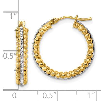 14K Bicolor Gold Bicolor Poliert und Diamantiert Gekugelt Creolen