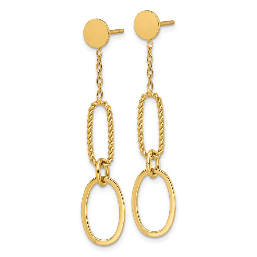 14K Gelbgold Poliert und Gedreht Oval Glieder Hängend Ohrstecker