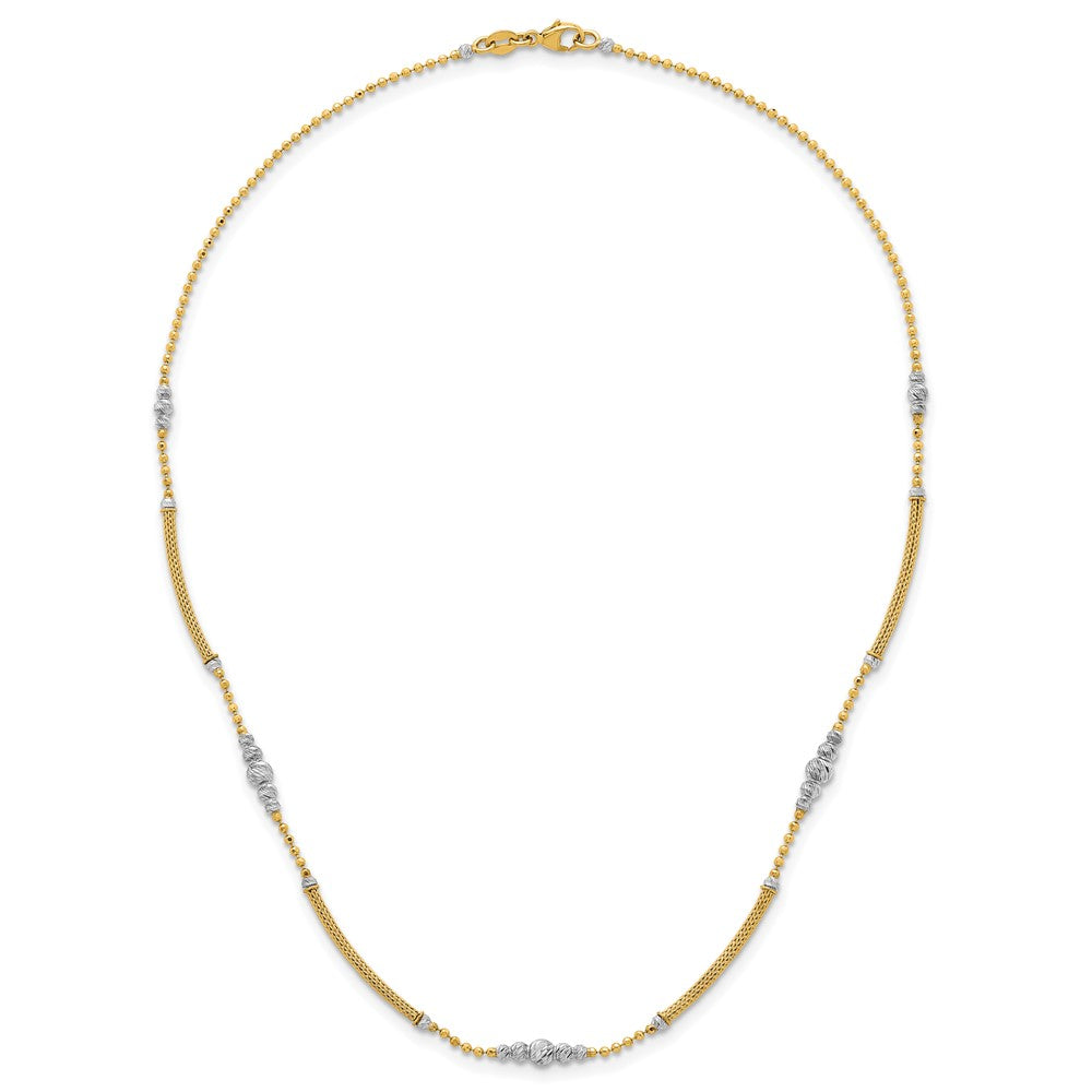 14K Bicolor Gold Geflochten Bars und Diamantiert Perlen 16.75 Zoll Halskette