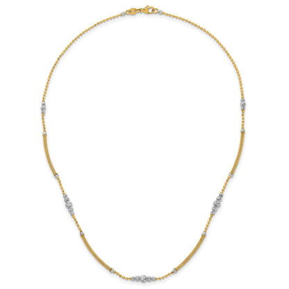 14K Bicolor Gold Geflochten Bars und Diamantiert Perlen 16.75 Zoll Halskette