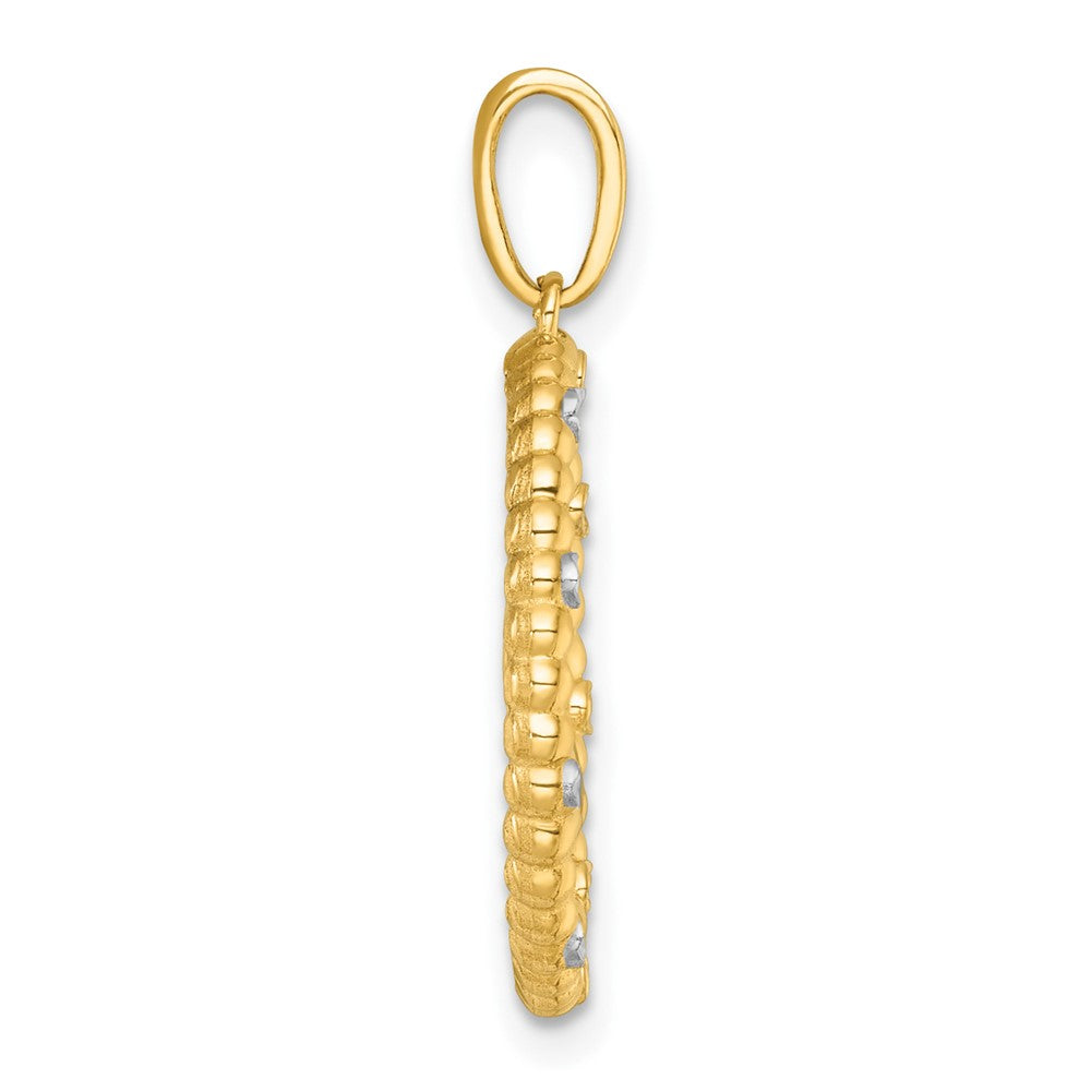 14K Gelbgold mit Rhodium, mehrfarbigem Emaille-Regenbogen mit Wolke im Kreis-Charm