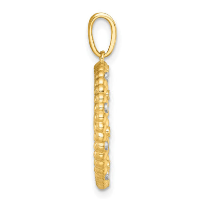 14K Gelbgold mit Rhodium, mehrfarbigem Emaille-Regenbogen mit Wolke im Kreis-Charm