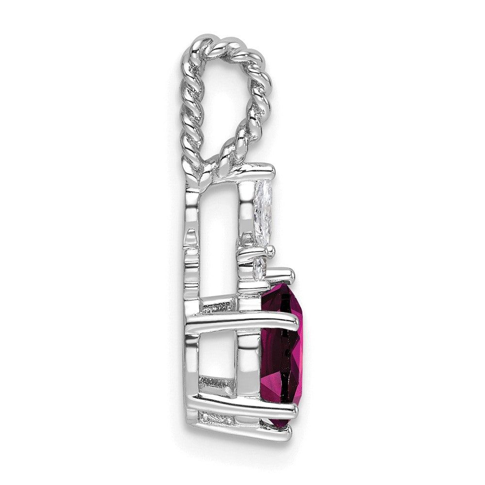 14K Weißgold Diamant und 7x5 Oval June/rhodolite Granat Gedreht Kette Anhänger