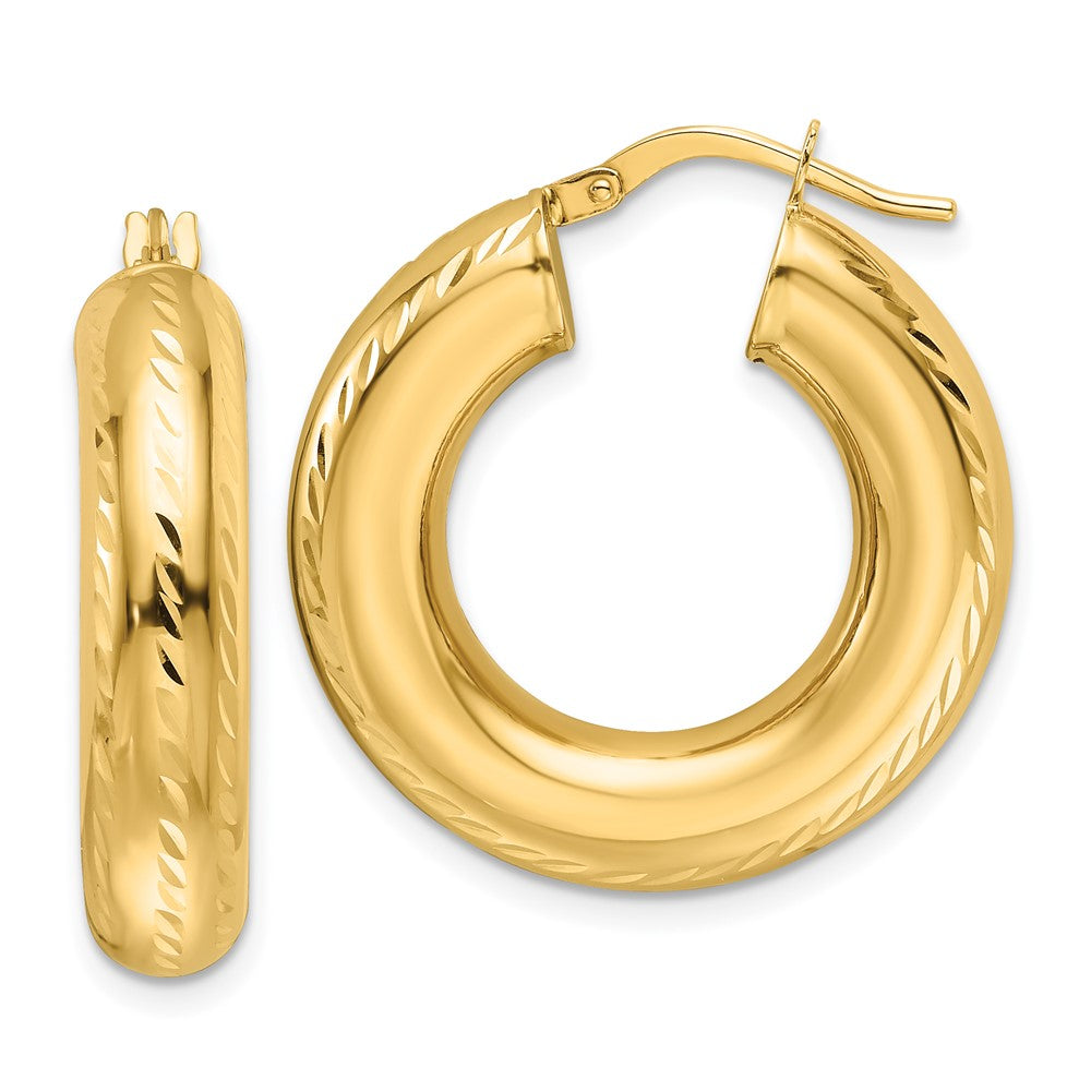 14K Gelbgold 6x27mm Poliert Diamantiert Rund Röhre Creolen