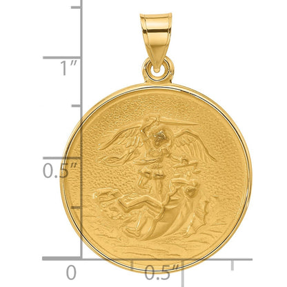 14K Gelbgold Poliert und Satiniert Massiv Groß St. Michael Medaille Rund Anhänger