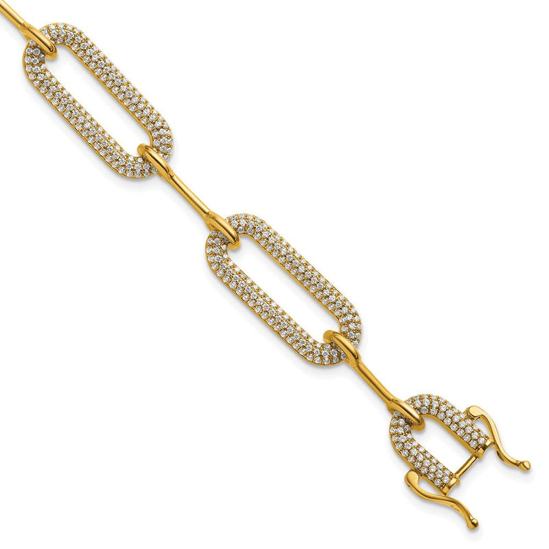 14K Gelbgold Poliert Komplett 3.25 Karat Diamant Büroklammer Glieder 7 Zoll Armband