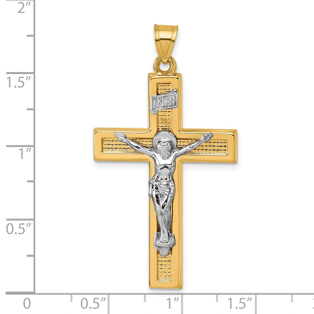 14K Gelbgold mit Rhodium Poliert Inri Kruzifix Kreuz Anhänger