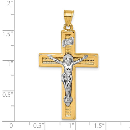14K Gelbgold mit Rhodium Poliert Inri Kruzifix Kreuz Anhänger