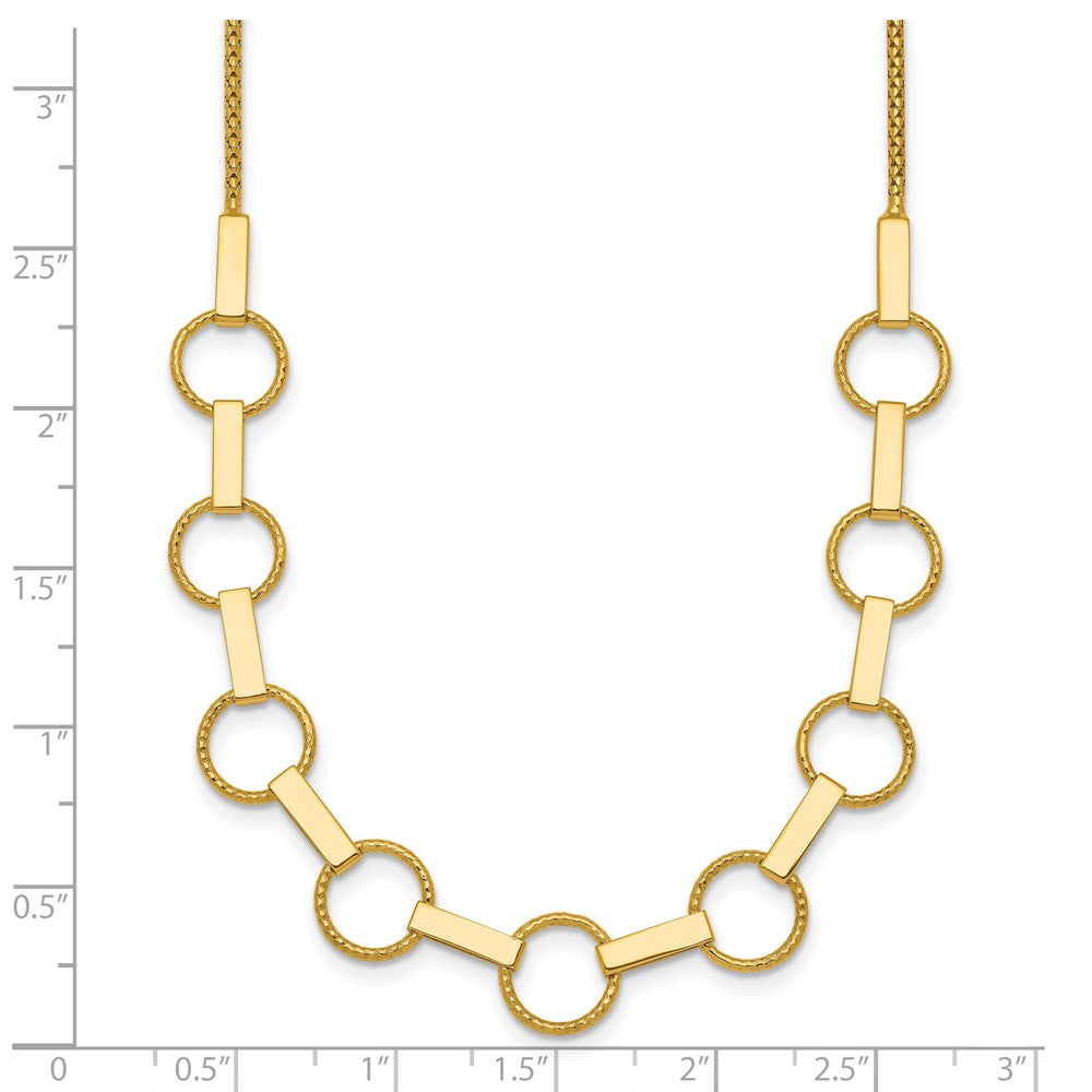 14K Gelbgold Poliert und Strukturiert Kreise und Bars 17.5 Zoll Halskette