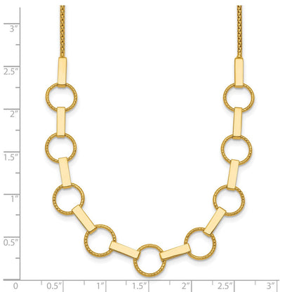 14K Gelbgold Poliert und Strukturiert Kreise und Bars 17.5 Zoll Halskette
