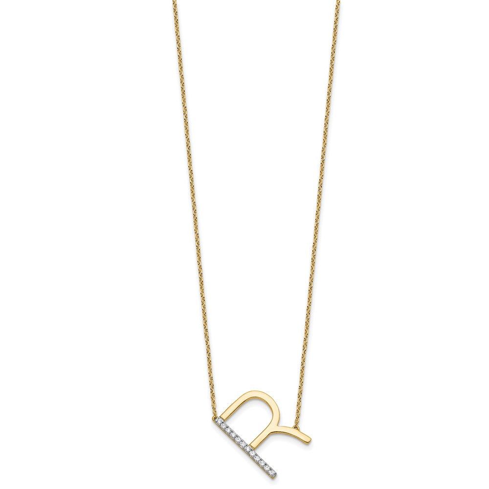 14K Gelbgold Seitlich Diamant Initiale R 18 Zoll Halskette