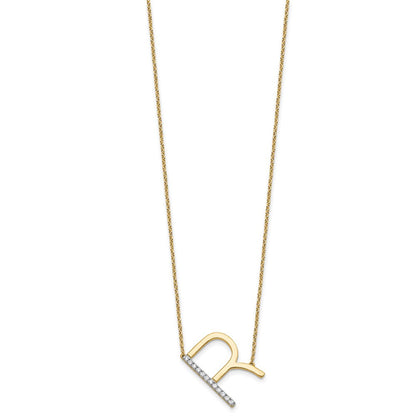 14K Gelbgold Seitlich Diamant Initiale R 18 Zoll Halskette