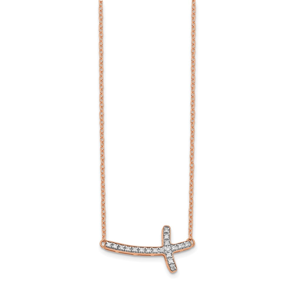 14K Roségold 1/10 Karat Diamant Seitlich Kreuz 18 Zoll Halskette