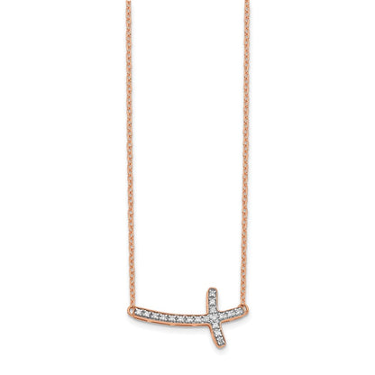 14K Roségold 1/10 Karat Diamant Seitlich Kreuz 18 Zoll Halskette