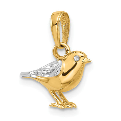 14K Gelbgold und Rhodium Diamant-geschliffener 3-D Vogel-Anhänger