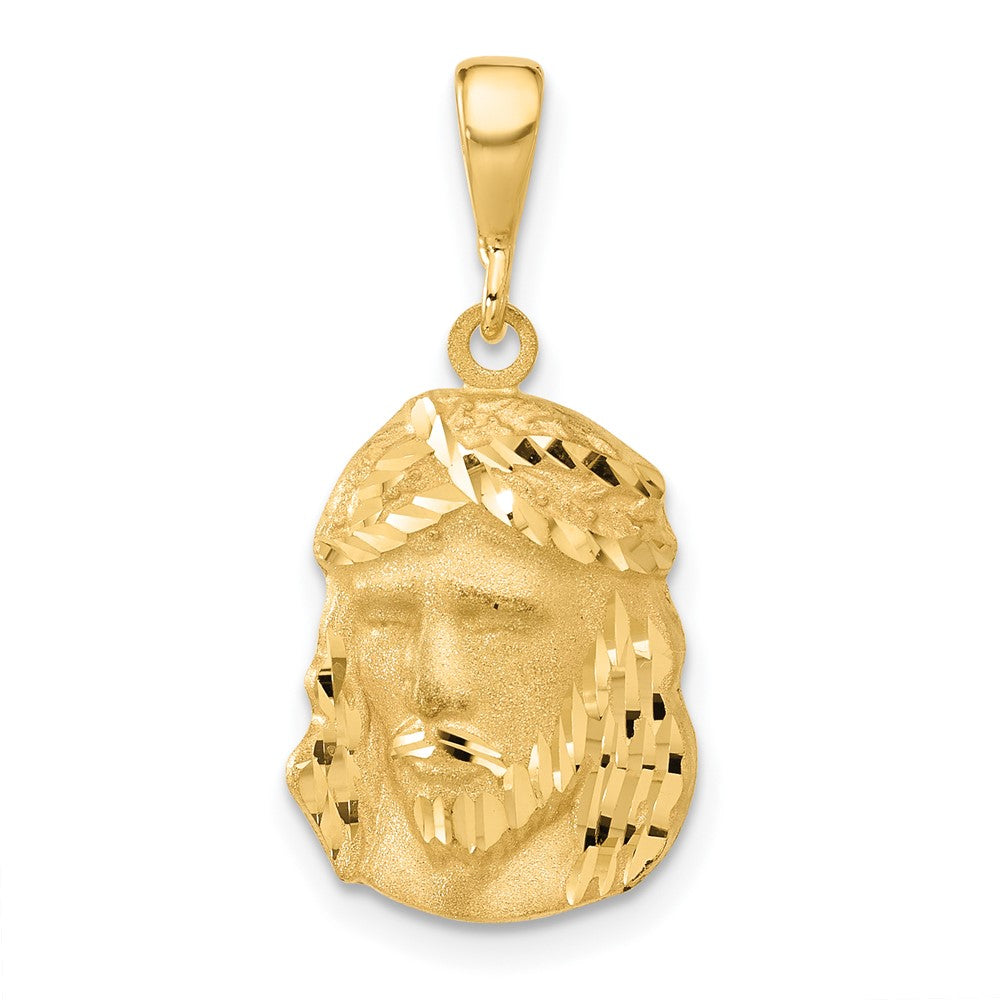 14K Gelbgold Jesus-Medaille-Anhänger, satiniert und diamantiert