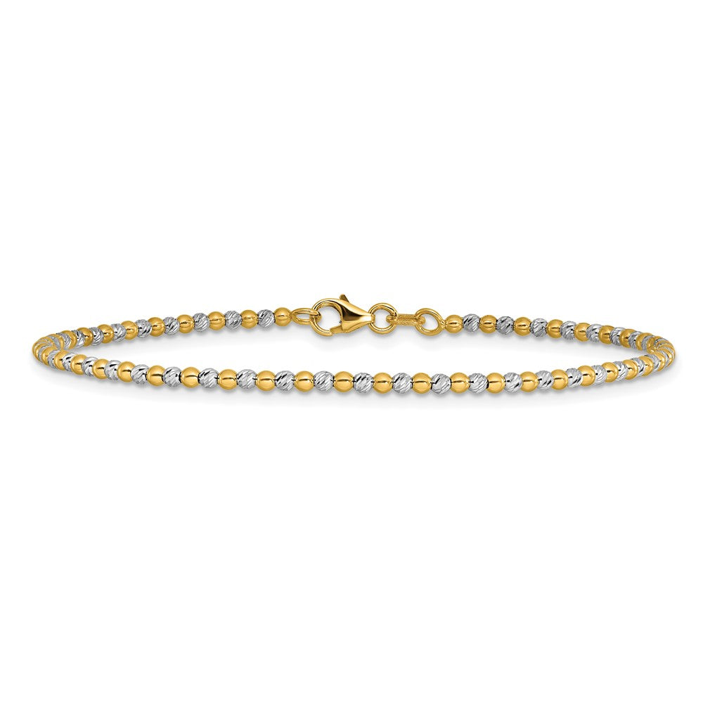 14K Bicolor Gold Bicolor Diamantiert Gekugelt 7.5 Zoll Armband