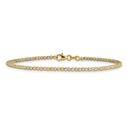 14K Bicolor Gold Bicolor Diamantiert Gekugelt 7.5 Zoll Armband
