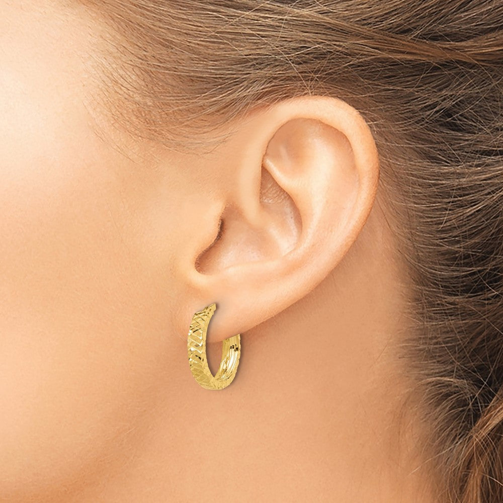 14K Gelbgold Poliert 4mm Diamantiert Creolen