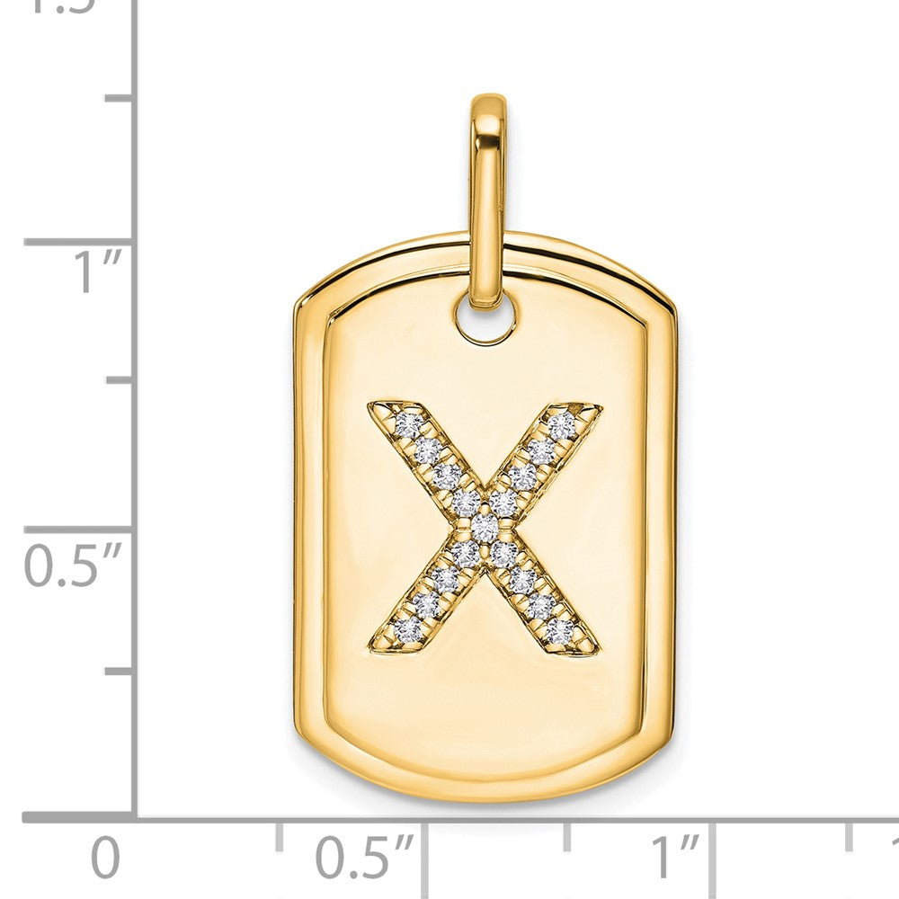 14K Gelbgold Diamant-Initial-X-Erkennungsmarken-Charm