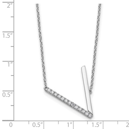 14K Weißgold Seitlich Diamant Initiale V 18 Zoll Halskette