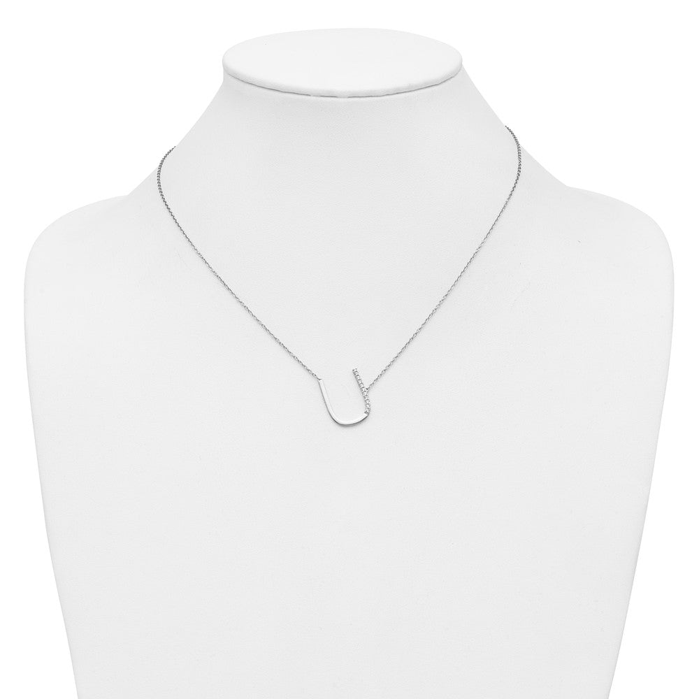 14K Weißgold Seitlich Diamant Initiale U 18 Zoll Halskette