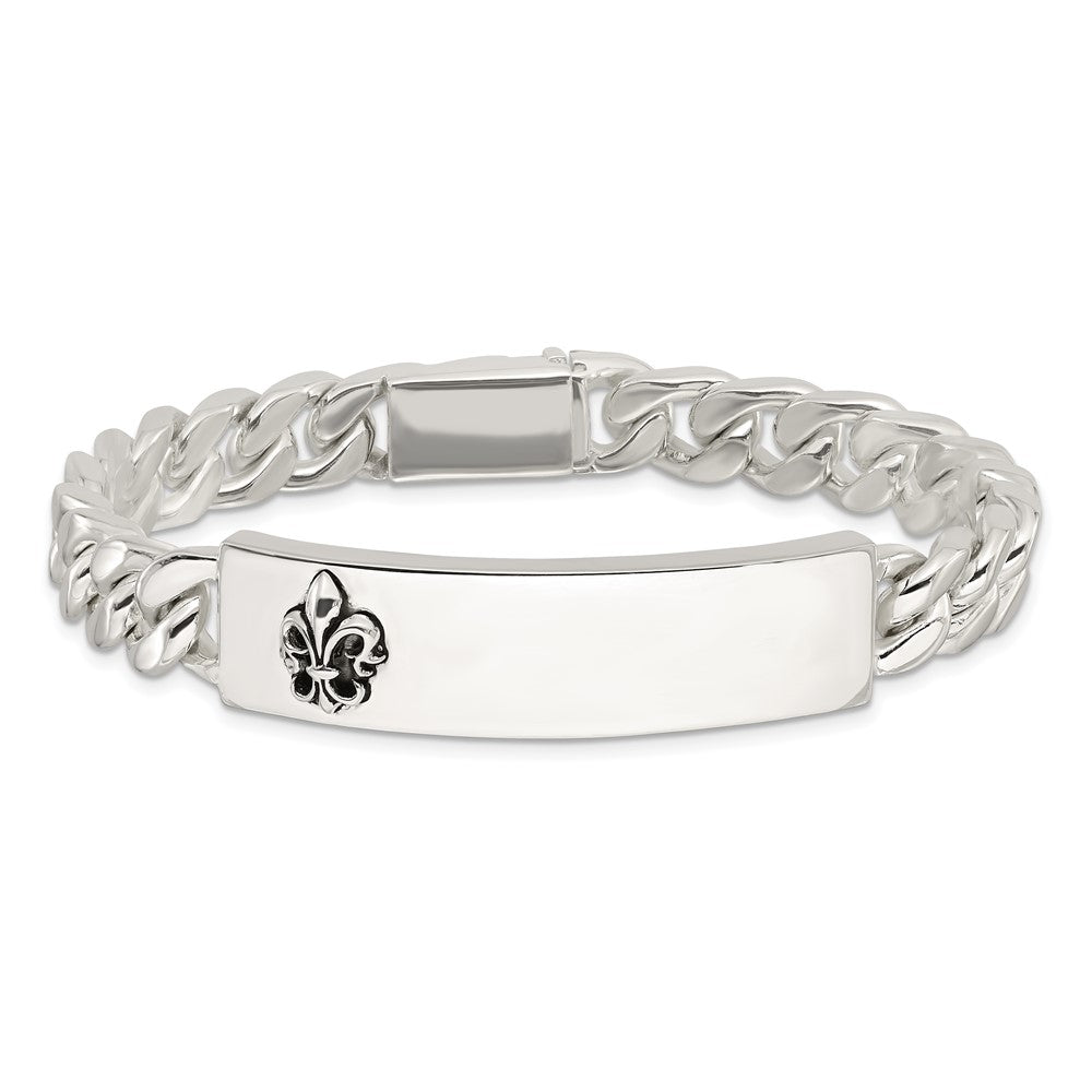 Sterlingsilber Antikisiert Fleur-de-lis Id Herren Armband