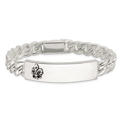 Sterlingsilber Antikisiert Fleur-de-lis Id Herren Armband