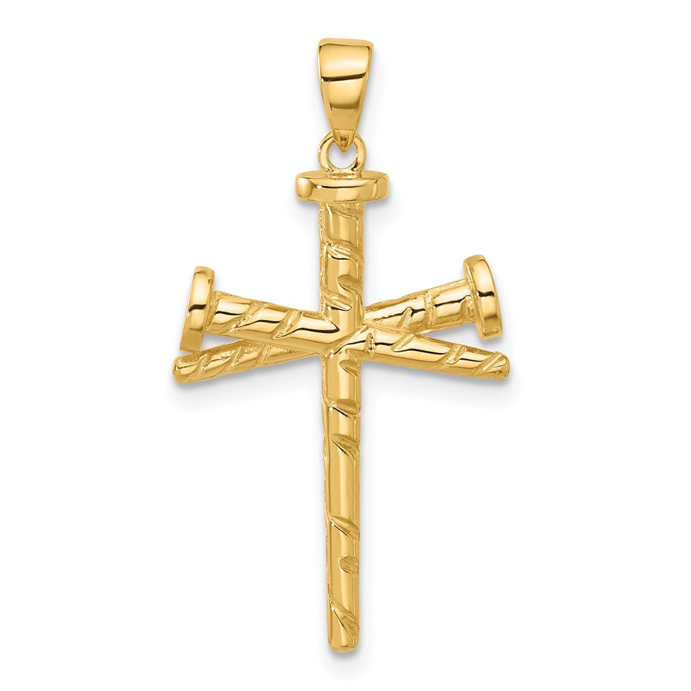 14K Gelbgold Polierter und Strukturierter Nägel-Kreuz-Anhänger