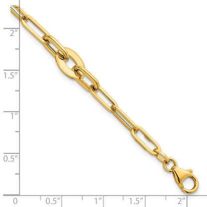 14K Gelbgold Poliert Flach Oval und Büroklammer Glieder Gliederarmband