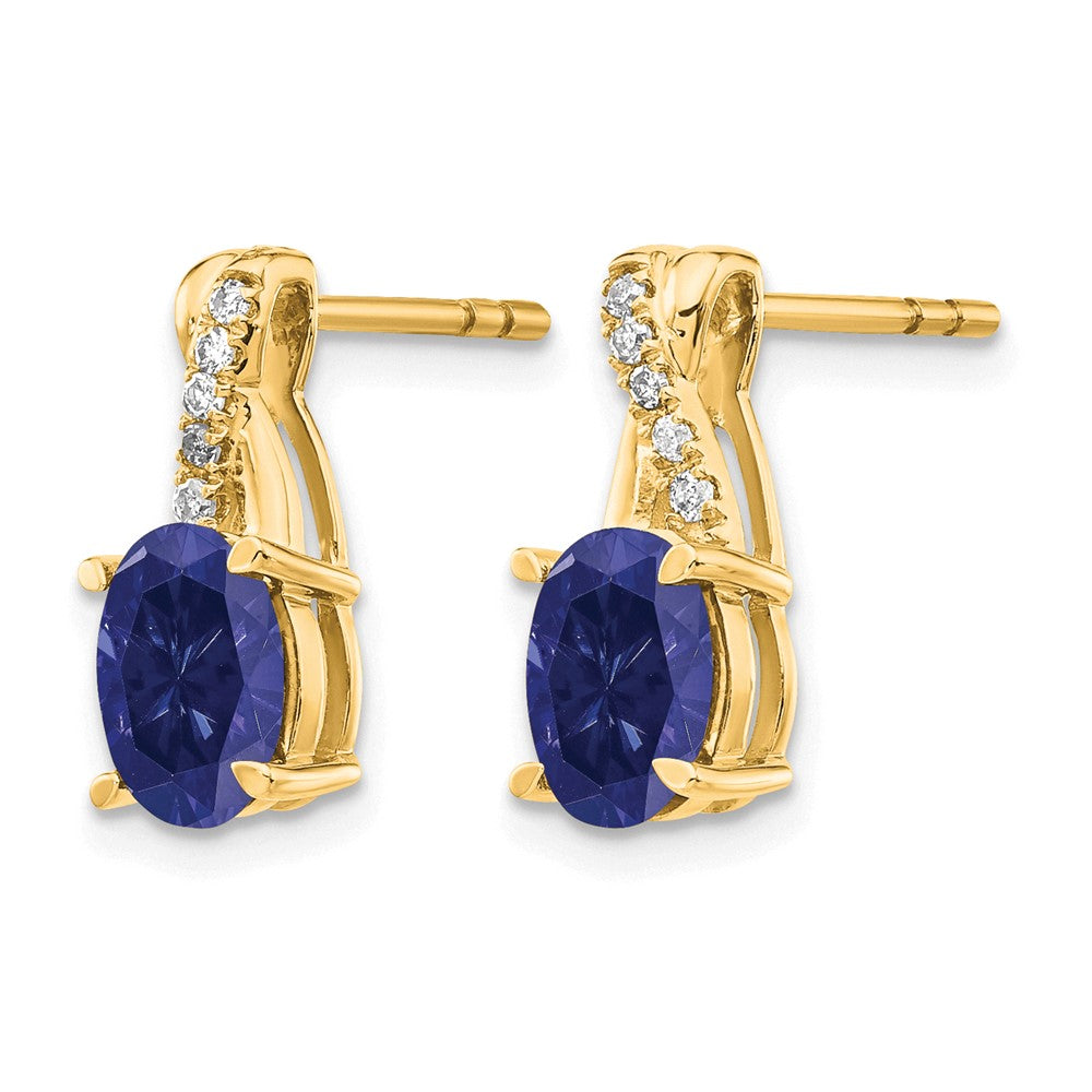 14K Gelbgold Ohrstecker mit 7x5 ovalem synthetischem September-Saphir und Diamanten