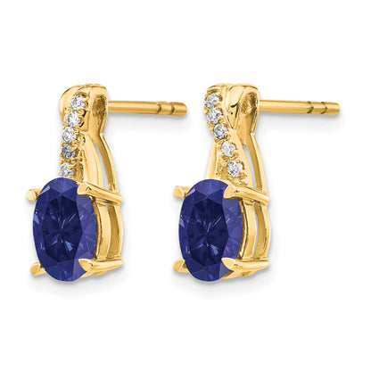 14K Gelbgold Ohrstecker mit 7x5 ovalem synthetischem September-Saphir und Diamanten