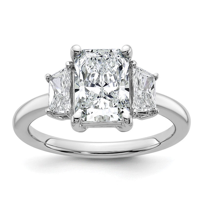 14K Weißgold 2 3/4 Karat Im Labor Gezüchtet Diamant Vs+ F+ Radiant und Trapezoid Komplett Dreistein Verlobungsring