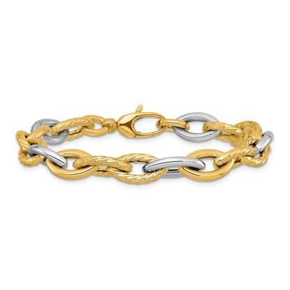 14K Bicolor Gold Bicolor Poliert Fantasieglieder 7.5 Zoll Armband