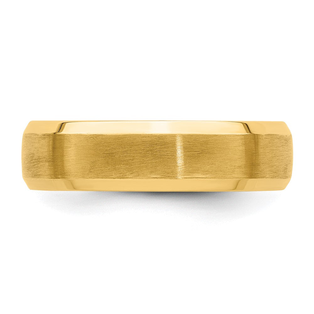 14K Gelbgold 6 mm Ehering mit Standardgewicht, Komfort-Passform, gebürsteter Satinoberfläche und polierter abgeschrägter Kante