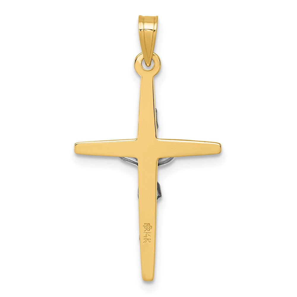 14K Gelbgold mit Rhodium Poliert Inri Kruzifix Kreuz Anhänger