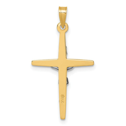 14K Gelbgold mit Rhodium Poliert Inri Kruzifix Kreuz Anhänger