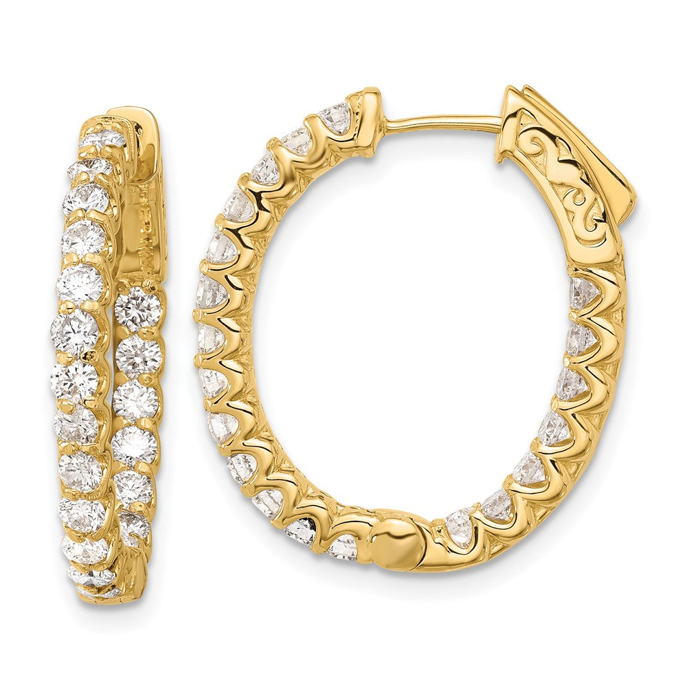 14K Gelbgold 2 Karat Diamant In/out Oval Creole mit Sicherheits Verschluss Ohrringe