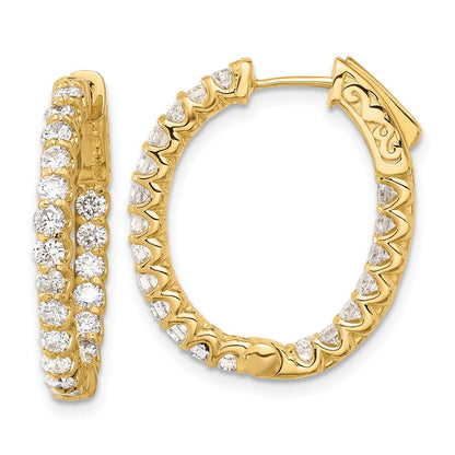 14K Gelbgold 2 Karat Diamant In/out Oval Creole mit Sicherheits Verschluss Ohrringe