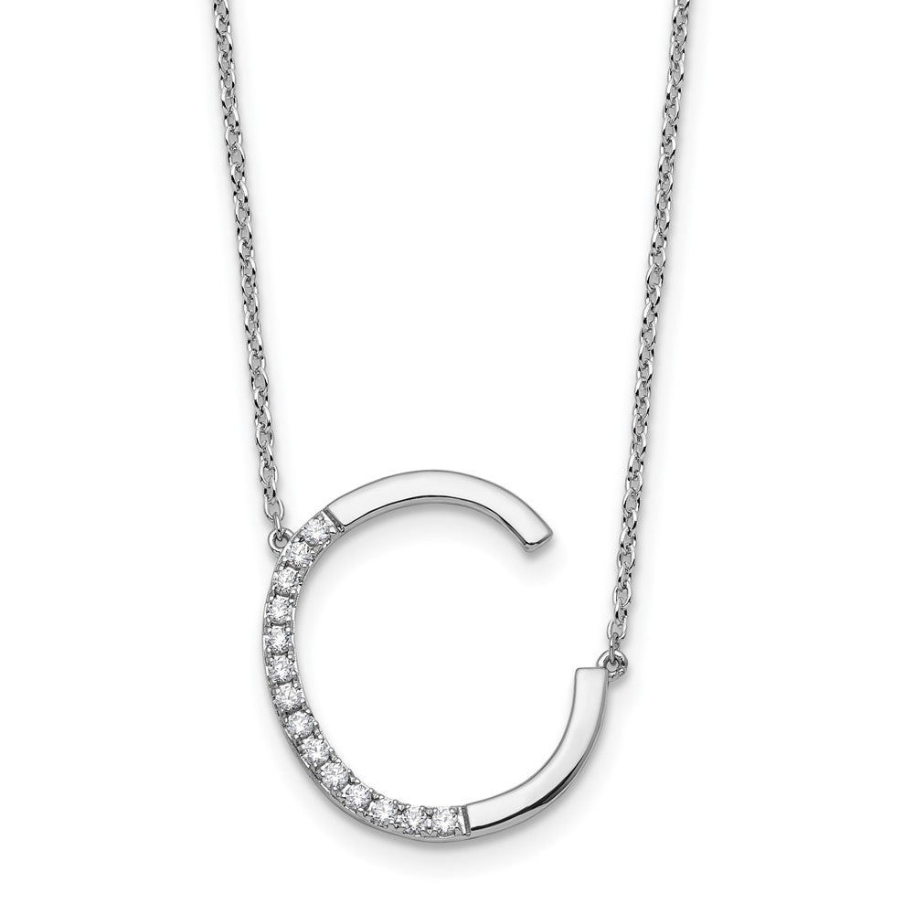 14K Weißgold Seitlich Diamant Initiale C 18 Zoll Halskette