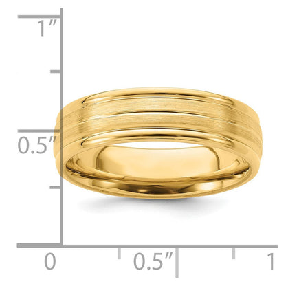 14K Gelbgold 6 mm Ehering mit schwerem Gewicht, Komfort-Passform, gebürstetem Satinfinish und dekorativer Mittellinie