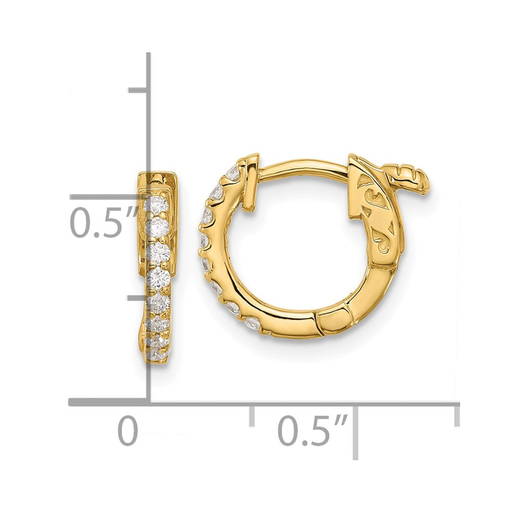 14K Gelbgold.24 Karat Diamant Rund Creole mit Sicherheits Verschluss Ohrringe