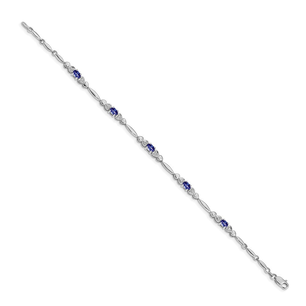 14K Weißgold Komplett Diamant und Oval Tansanit Herz Design 7 Zoll Armband