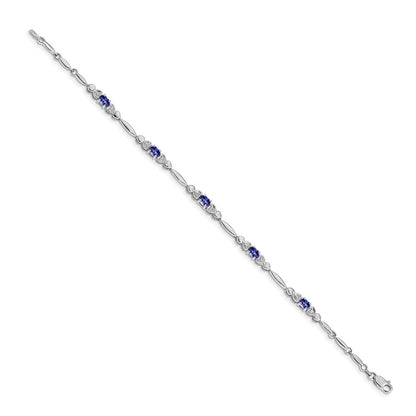 14K Weißgold Komplett Diamant und Oval Tansanit Herz Design 7 Zoll Armband
