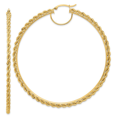 14K Gelbgold Ohrringe, poliert und diamantiert, Kordel-Creolen, 2,95 mm